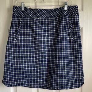 Talbots Wool Blend Plaid Skirt Sz 12 Lined Pencil Blue Black Cream Preppy